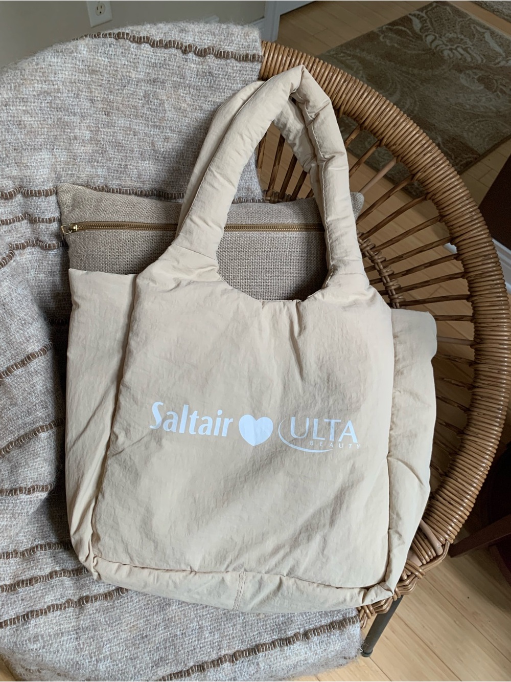 Beige  Puffer Tote Bag 18” x 13”